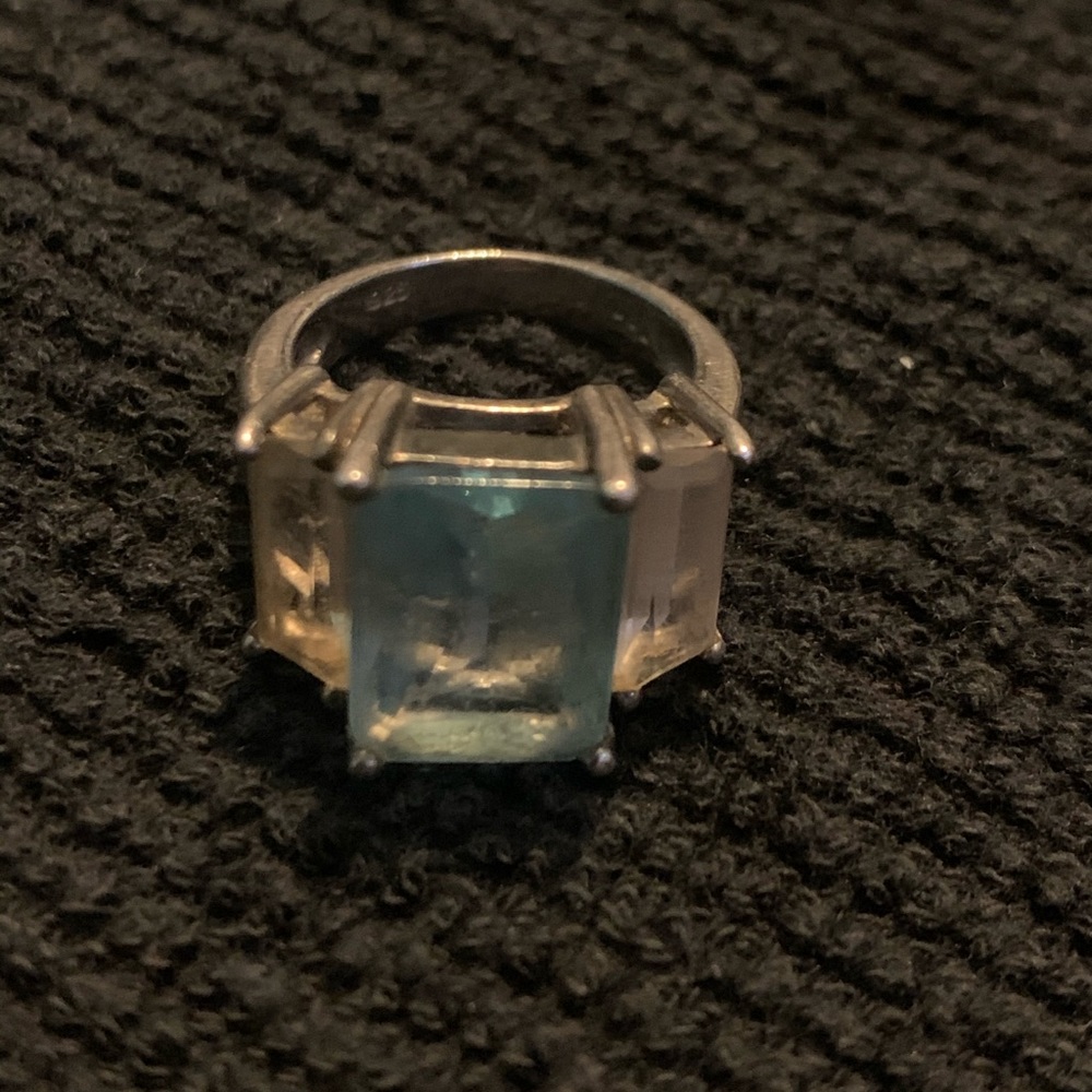 Blue topaz Emerald Cut Sterling Silver Ring